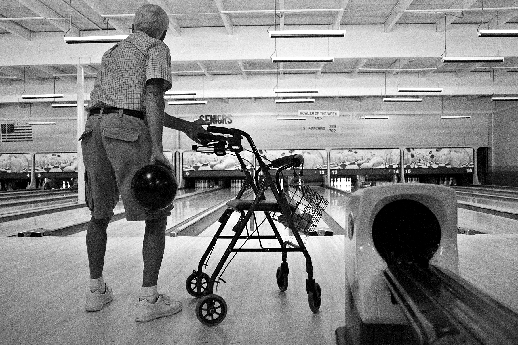As often as his body would cooperate, Red would join a group of seniors who meet Tuesdays and Fridays for a bowling league at Dubois Lanes in Huntingburg. Red used his walker to position himself and maintain his balance before heaving the 16-pound b