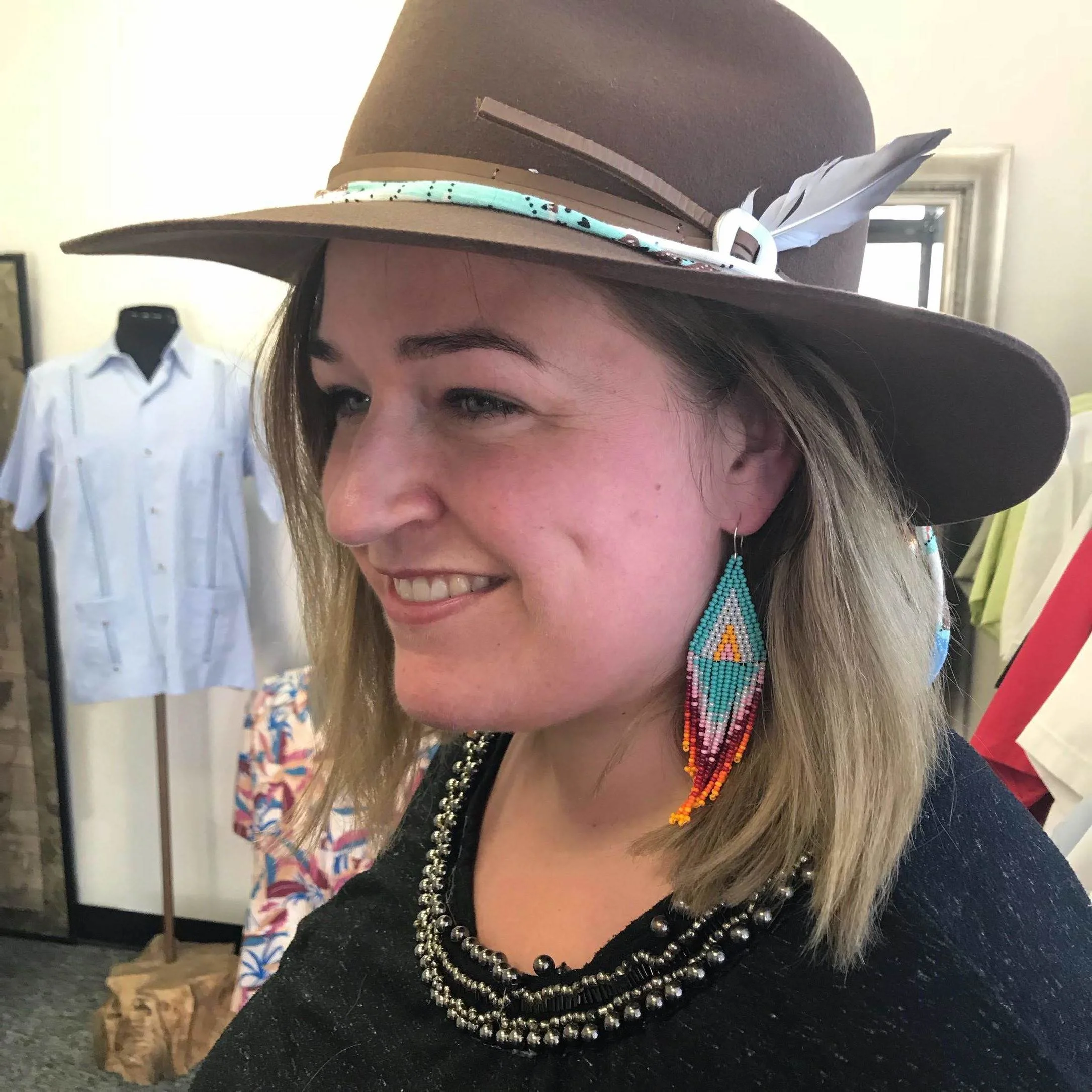 Trying on hats at out friend’s, The Guayabera Shirt Store.
