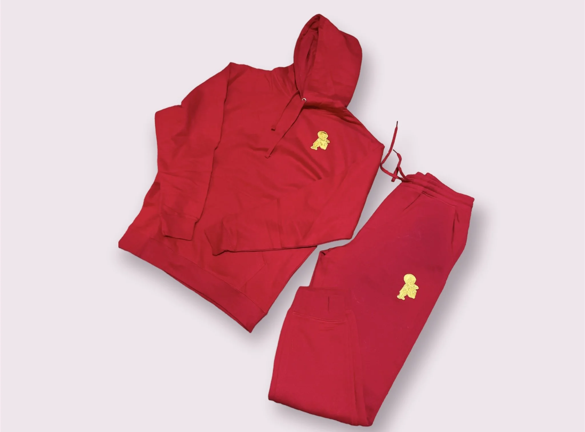 Red gold patch jogging suit