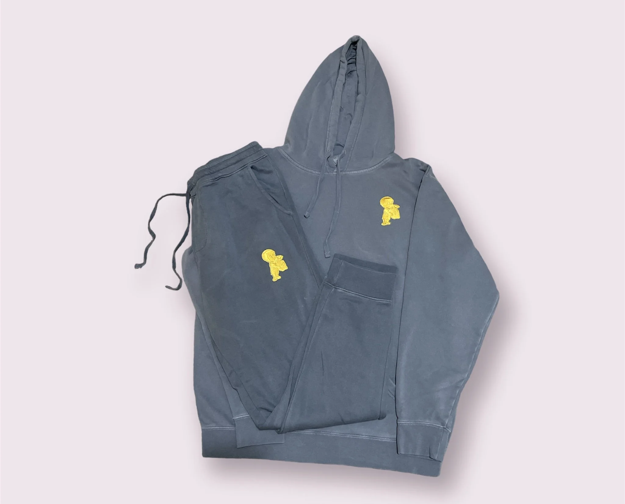 Soft blue gold patch jogging suit