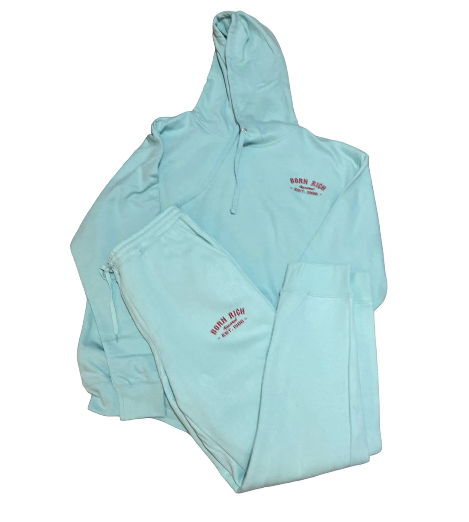 Tiffany blue and Red Born Rich Apparel Jogging Suit