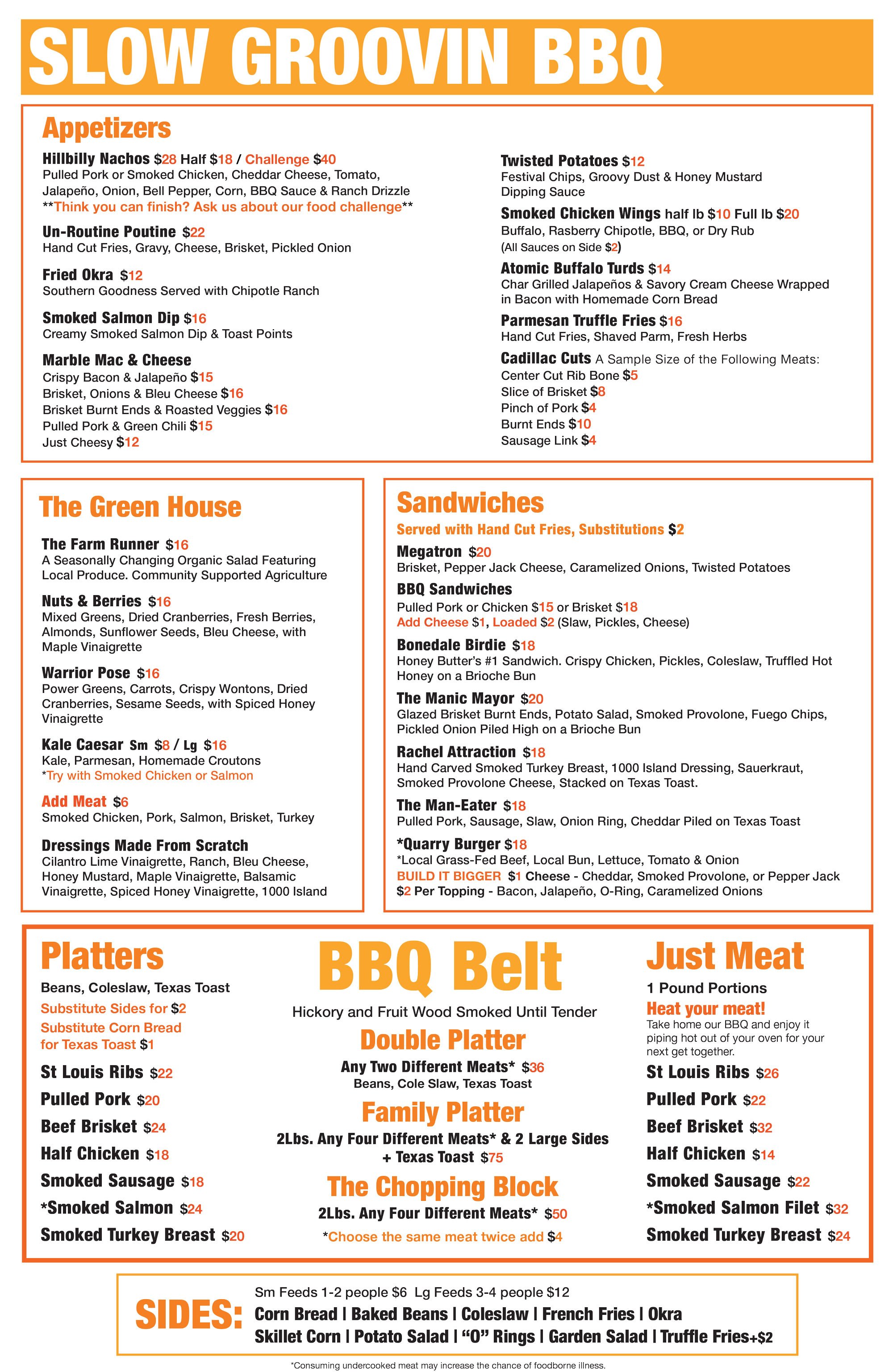 Slow Groovin Menu for 2026