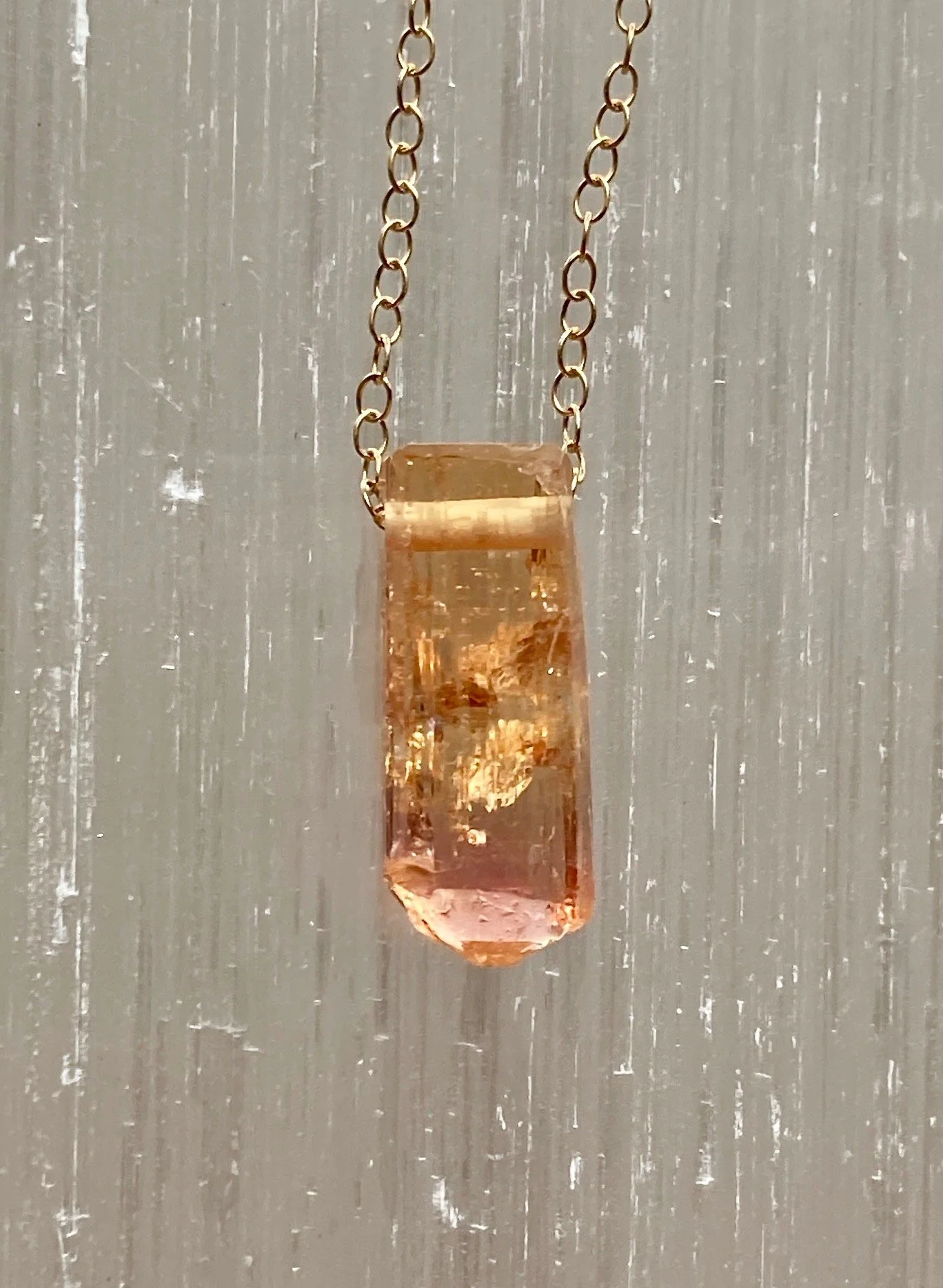 "Pink Grapefruit"  Imperial Topaz Aligned with Jupiter/Brihaspati on 14k Gold Crystal Allies Necklace