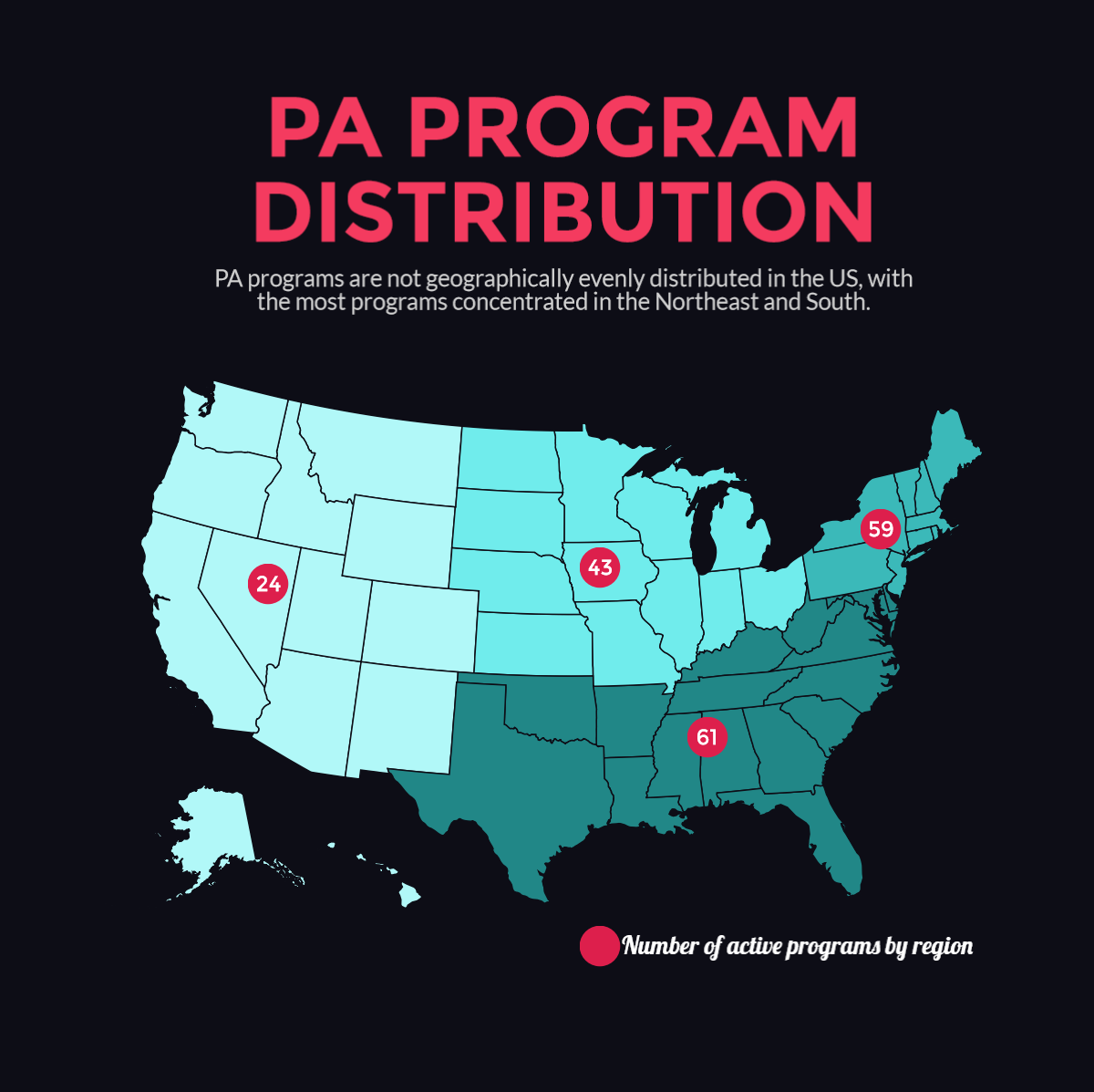 Distribution of programs with survey respondents, which is similar to the geographic distribution of PA programs.