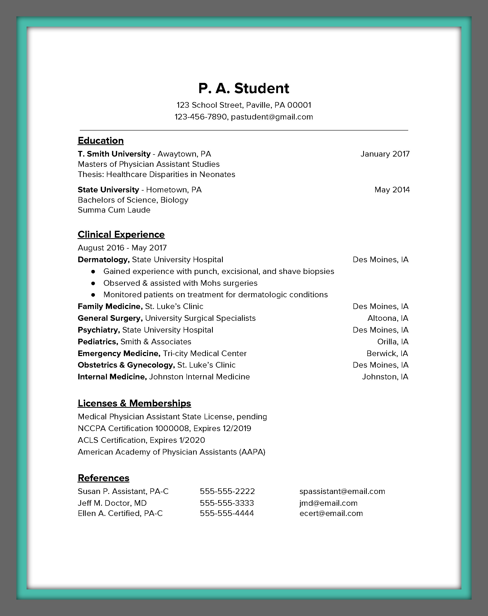 How To Create A Killer Resume As A Near Or New Grad Be A Physician Assistant