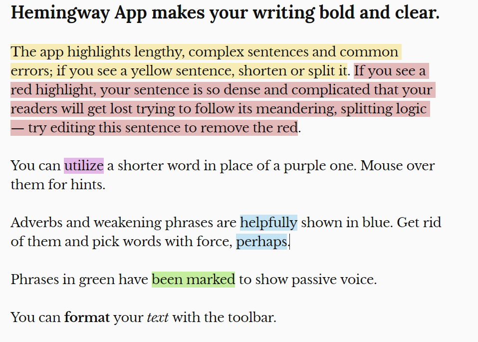 Color-coded Hemingway editor