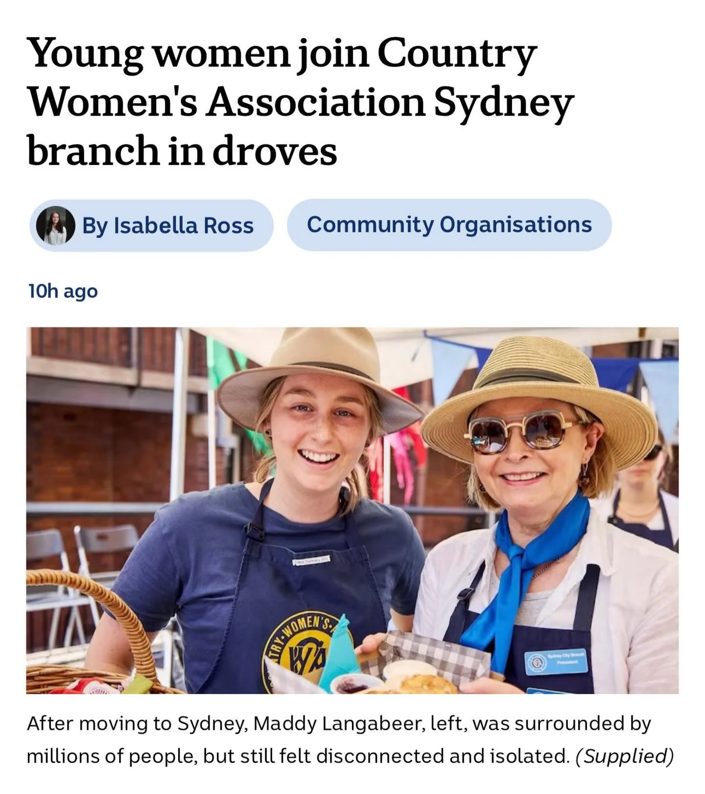 ABC news interviewed Vice President Alicia Kell, along with a number of our younger members of CWA Sydney City branch and the reason they joined the CWA. 

Full article in our bio.