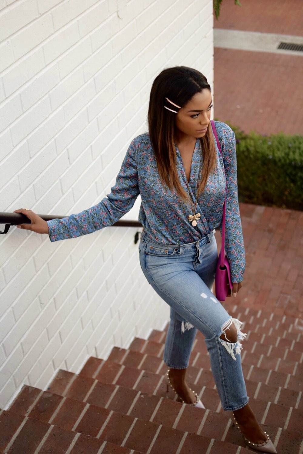 Spring Style: Blue Floral Bodysuit & Levis Wedgie Fit Straight Jeans —  Glamour, Grace, Faith