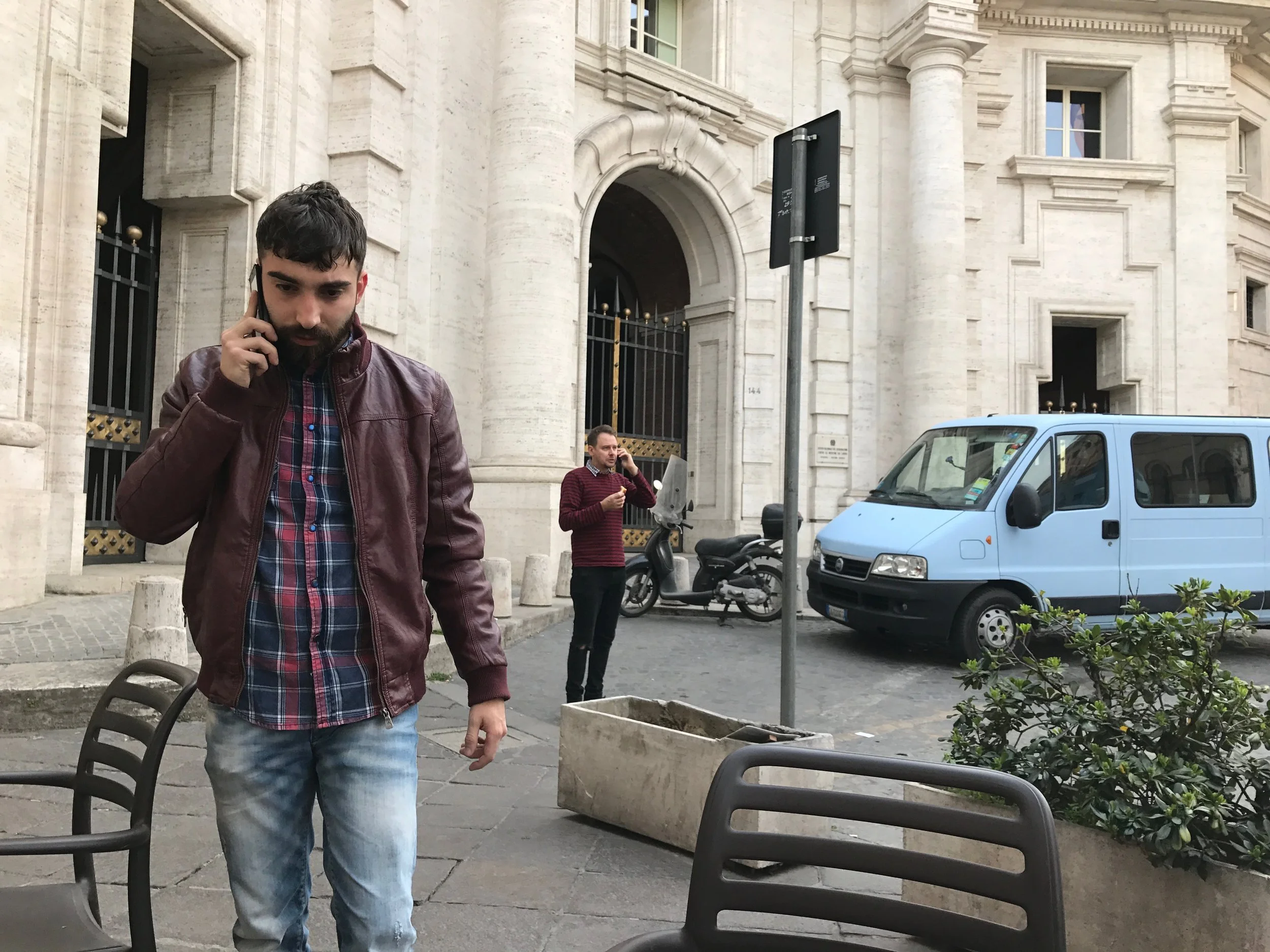 Karl getting into the swing of things with the pacing and talking on the phone. His transformation into an Italian is almost complete.