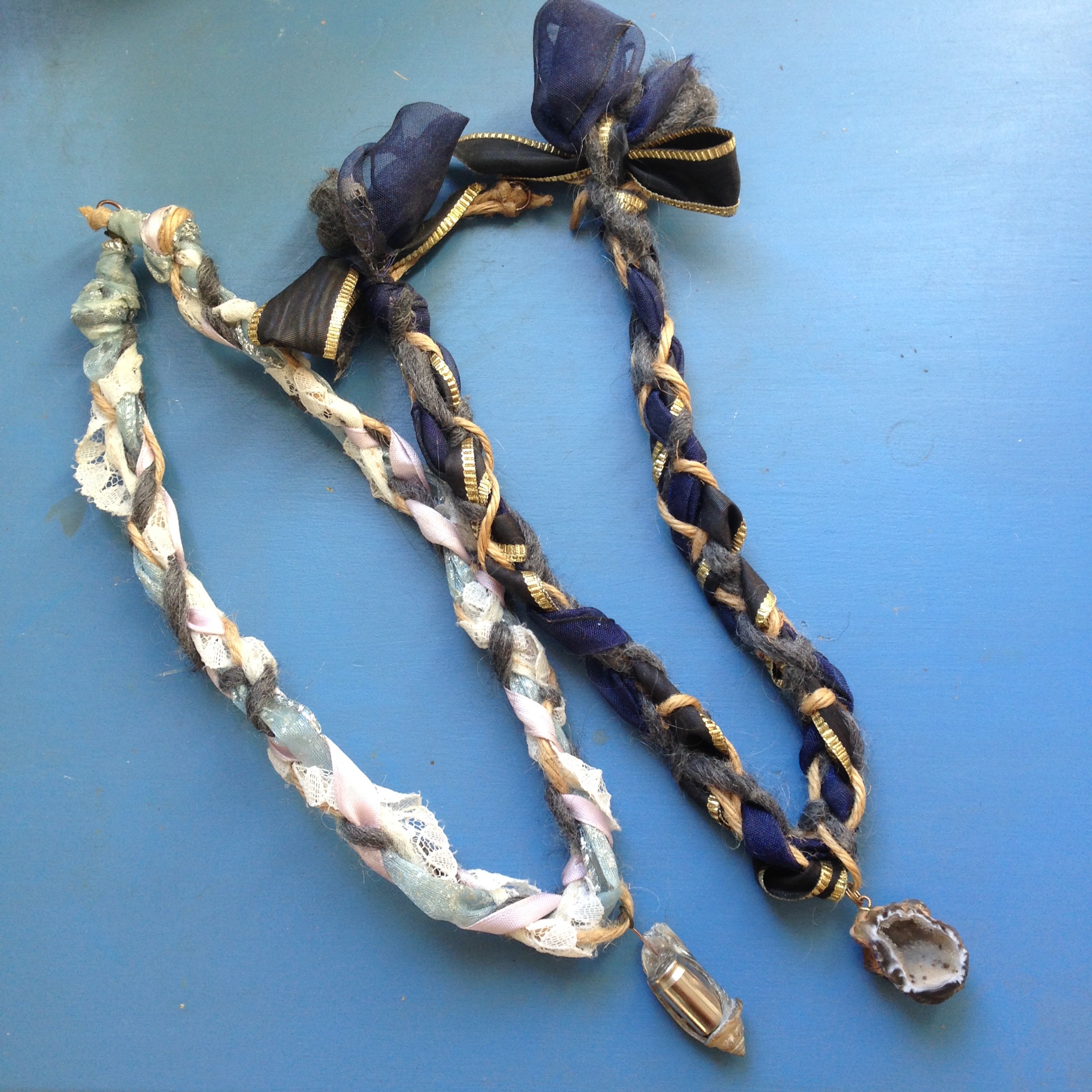 Medieval Braids with geode and werewolf seashell silver bullet.