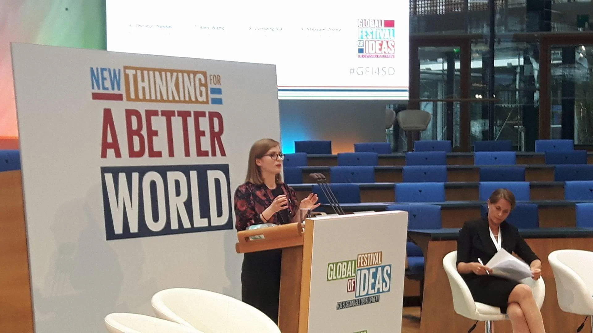 SDSN Youth's Linnéa Lundmark speaking about the Youth Solutions Report