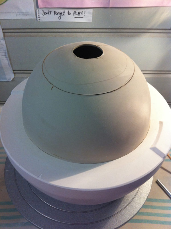 Cutting out the opening for the lid of the Ashkeeper
