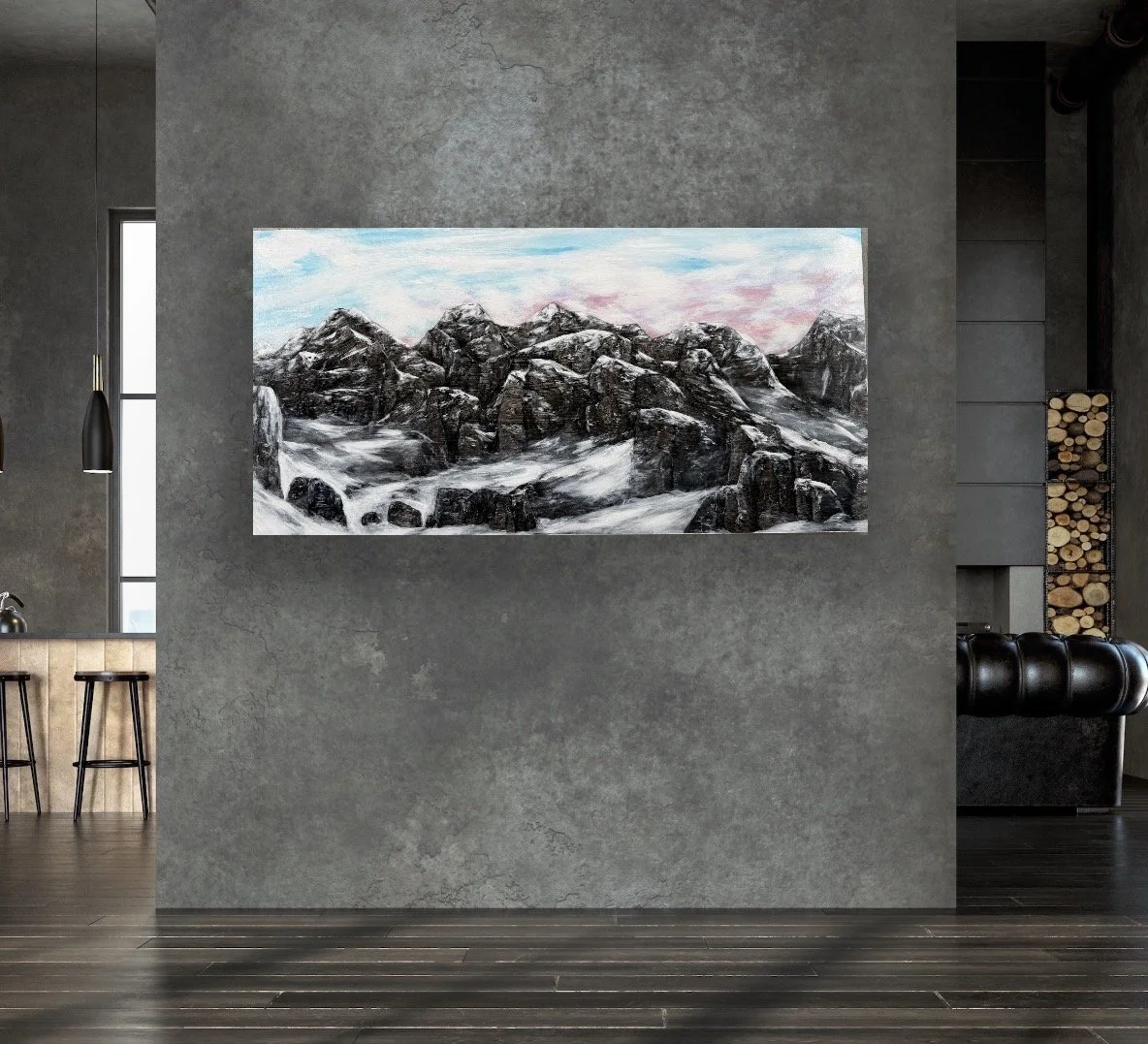 “Transitions”, 24x 48 inches, Acrylic and ink on wood cradled canvas