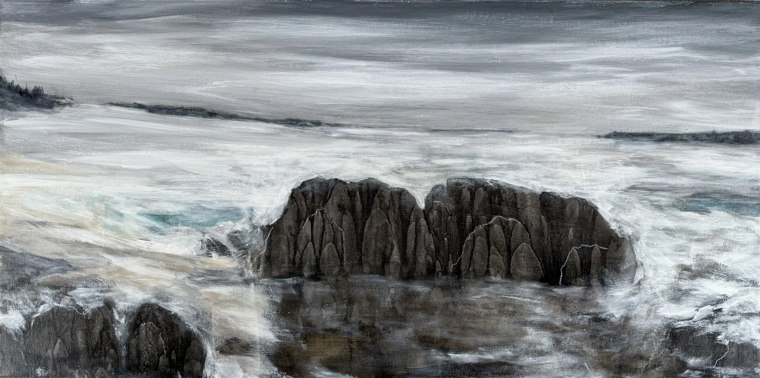 "After The Storm", 2025, 24x48 inches. Acrylic, ink, on canvas.