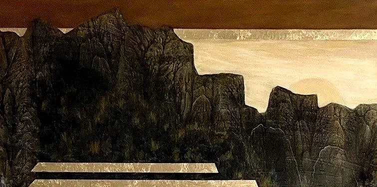 "Desert Dreams", 2025, 24x48 inches. Acrylic, ink, gold leaf foil on canvas, $1,500.00