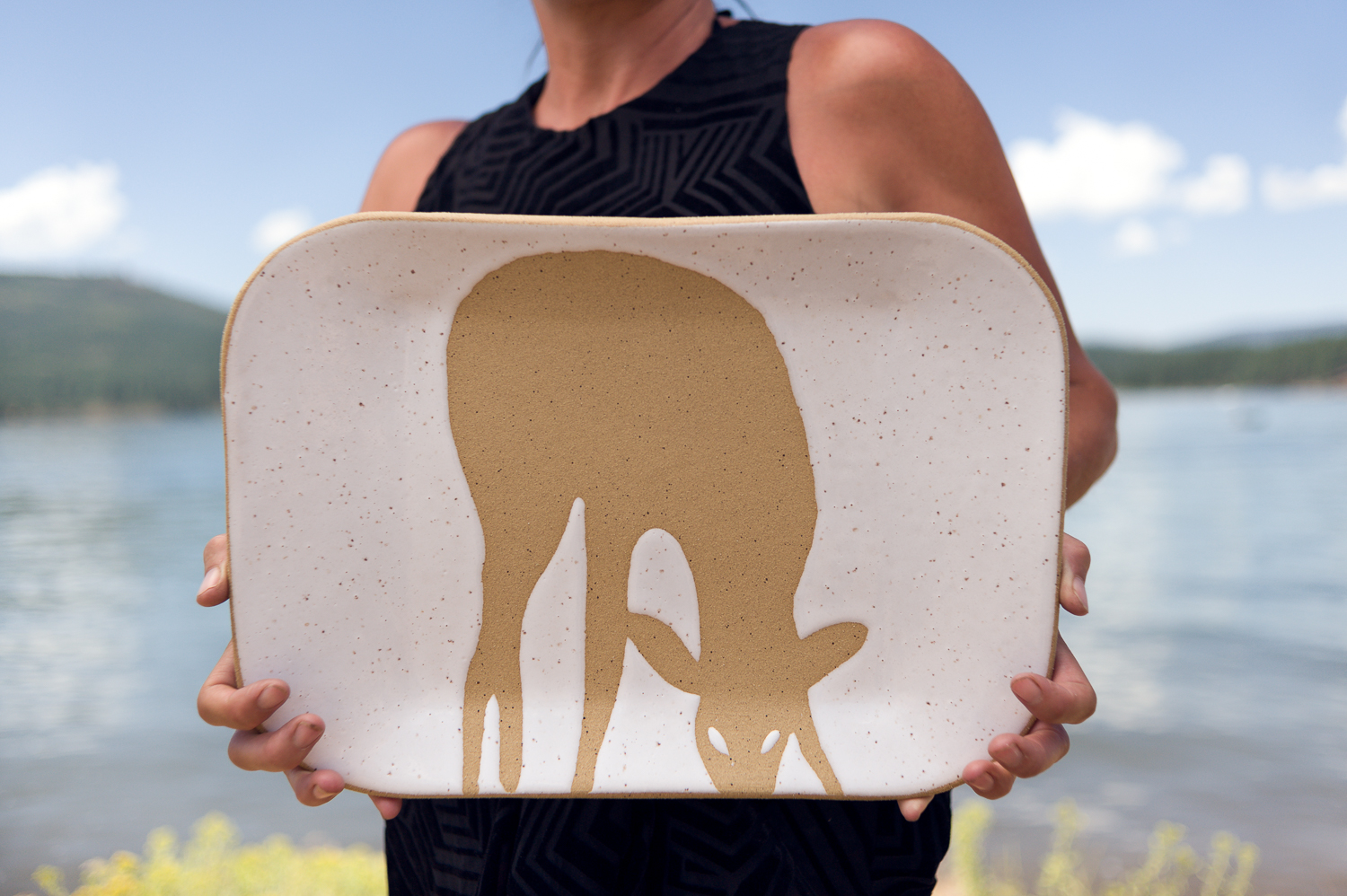 Deer Serving Platter Calico White