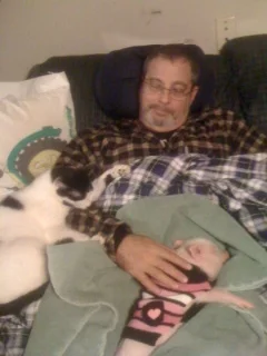Dad, Cat, and a Pig.JPG