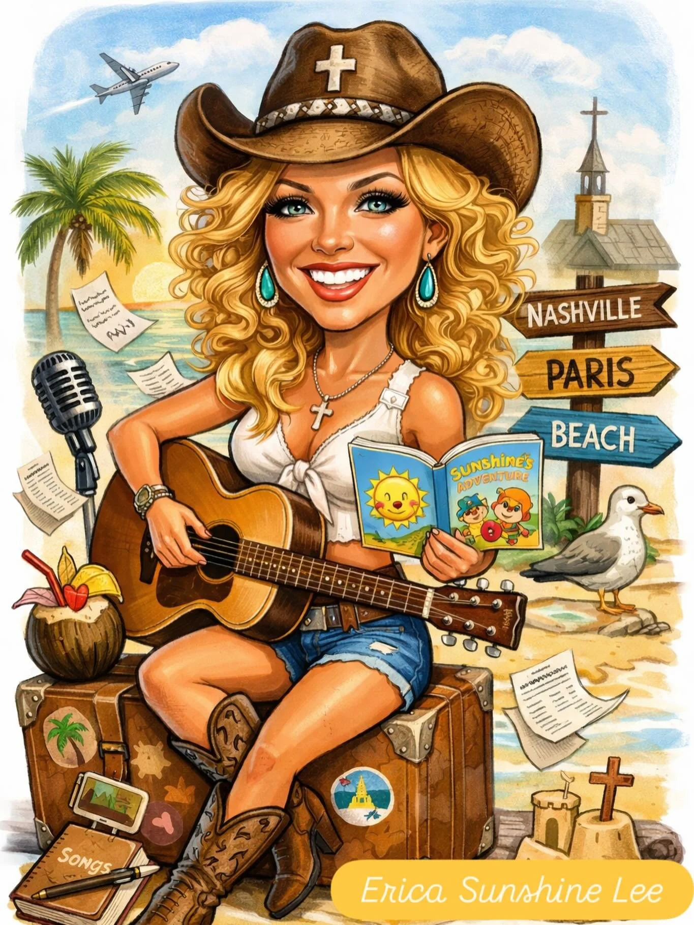 It&rsquo;s my Turn&hellip;to jump on the AI trend wagon, how did they do?
💕☀️🎸
Private party today @heroesbarkw 
3-6pm Super Bowl tailgate 
#caricature #ai #ericasunshinelee #georgiagypsy #countrysinger