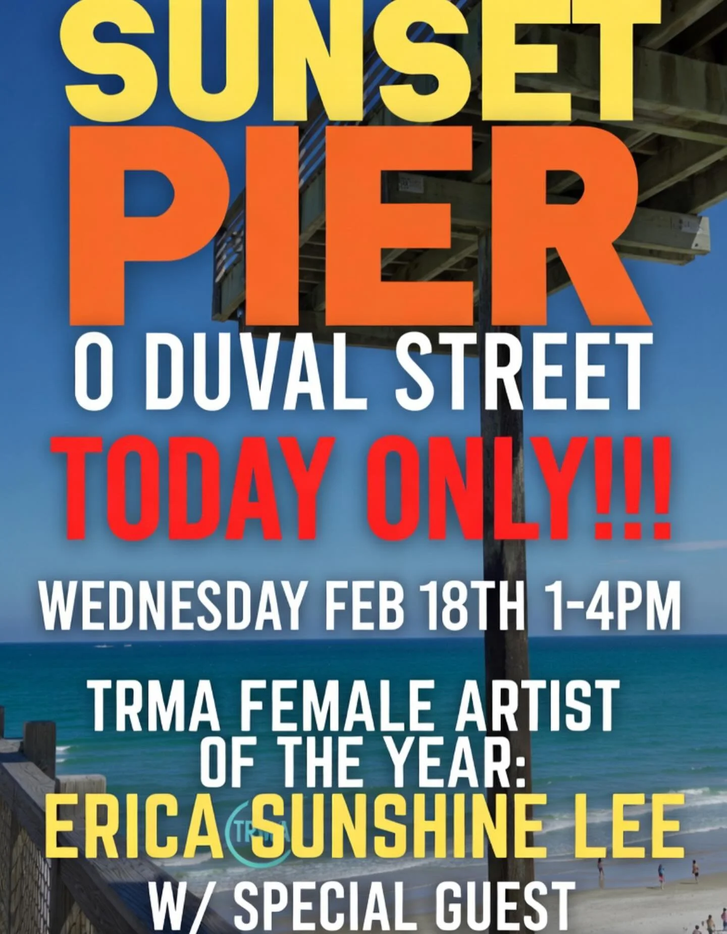 Join us for a special pop up show today 1-4pm @sunsetpierkeywest 
Featuring our Key West Snowbird Musician of the Year: @ericasunshinelee (5 Time TRMA Artist of the year)
 w/ Special Guest @brianashleyjones  on Guitar!!!