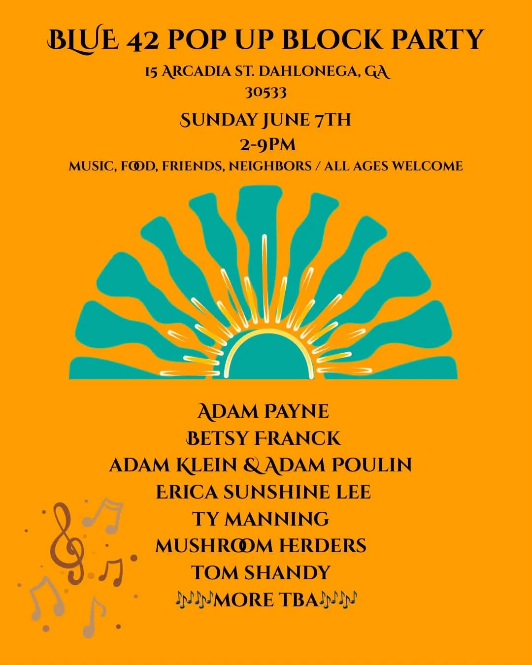 Playing my only show in Georgia all year today!!!
Dahlonega!!!!
Y&rsquo;all come out and hang with all my talented musician friends today at this epic lineup block Party!!!!!!
Betsy Franck🤩
Adam Poulin🤩
And more!!!! 
I go on around 3:30pm