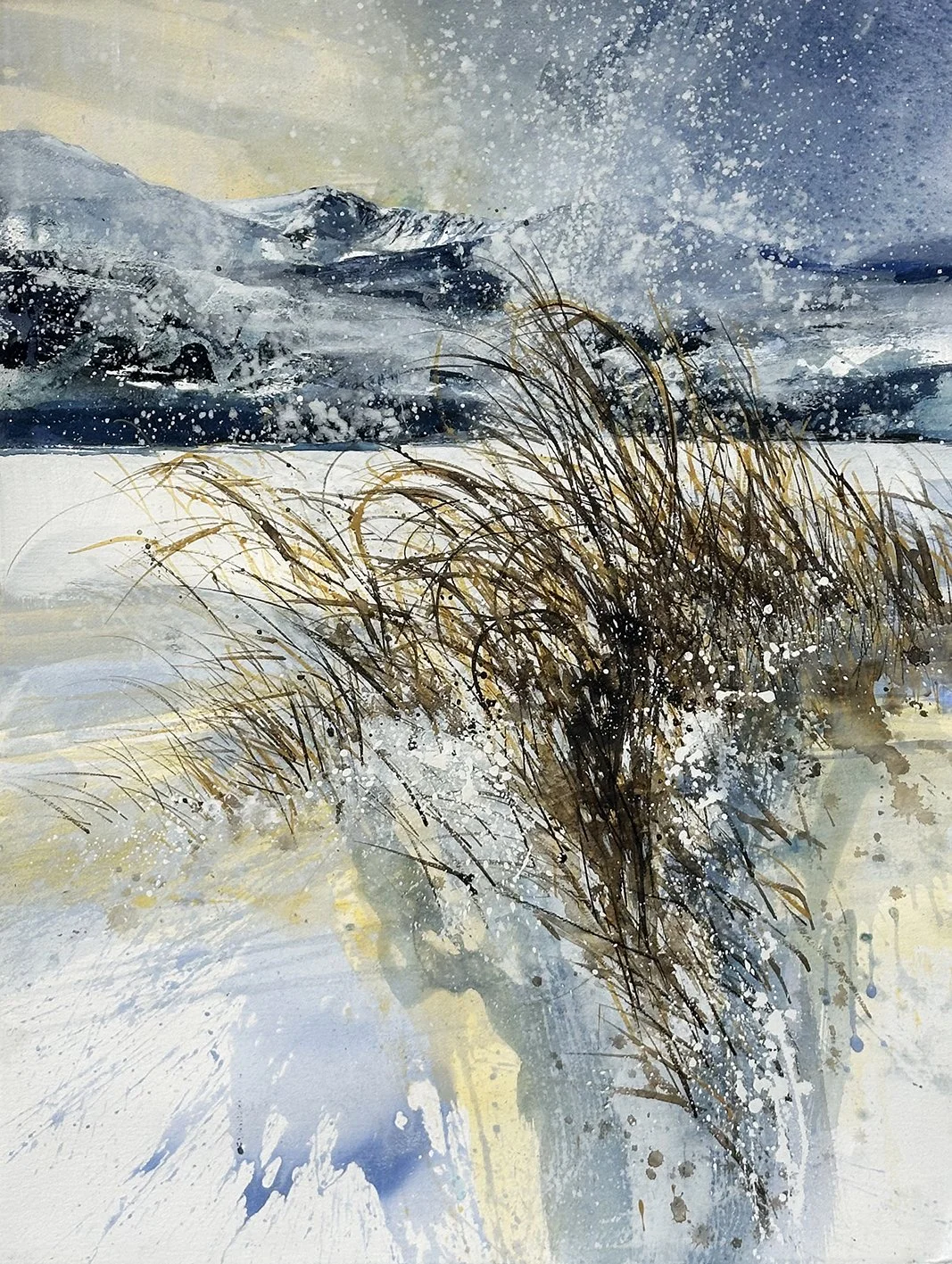  Between Snow Showers, mixed media on paper, 55×75cm, framed and glazed, sold. 