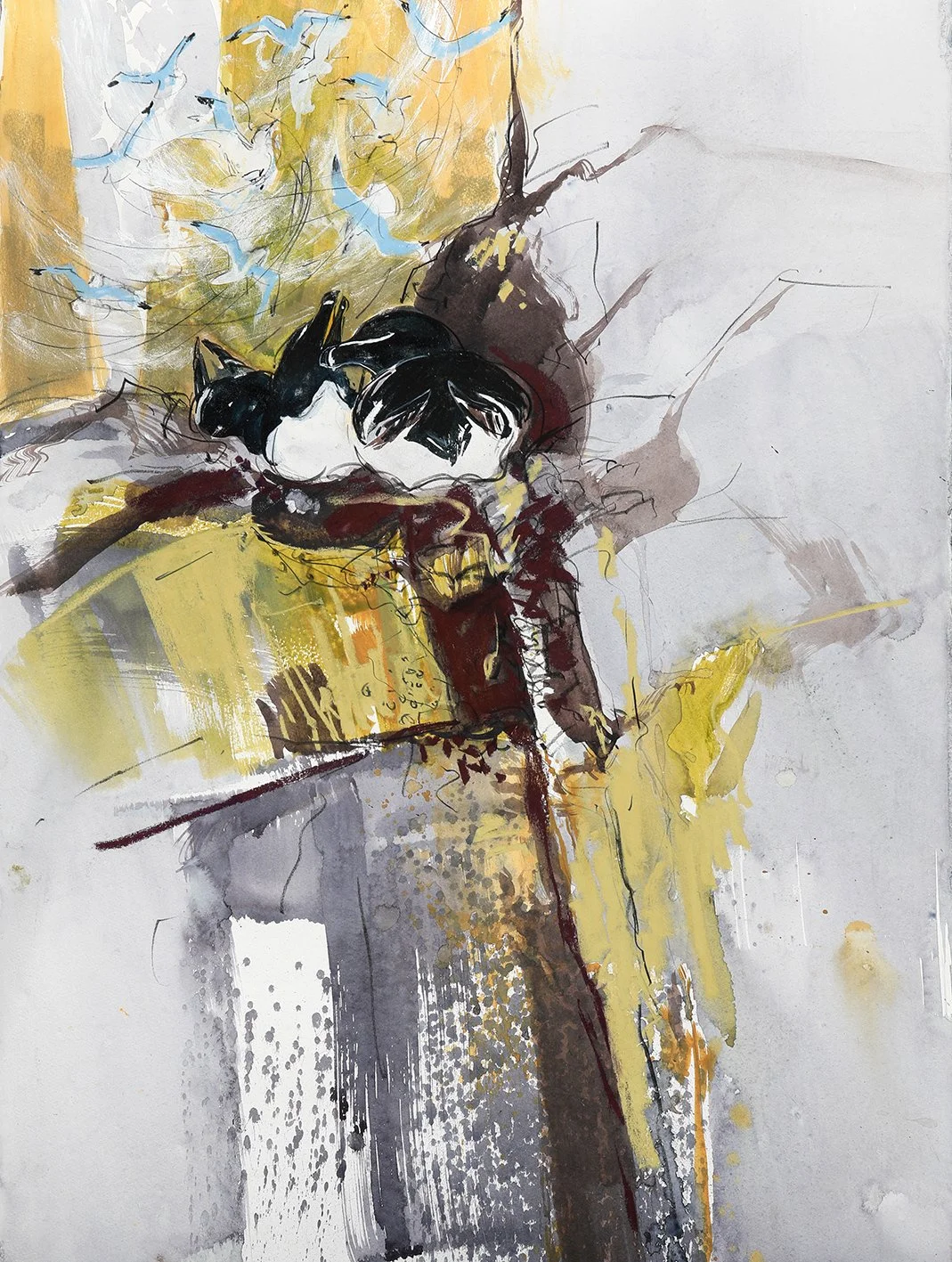  Beyond the Nest Ledge, mixed media on paper, 55×75cm, framed and glazed. 