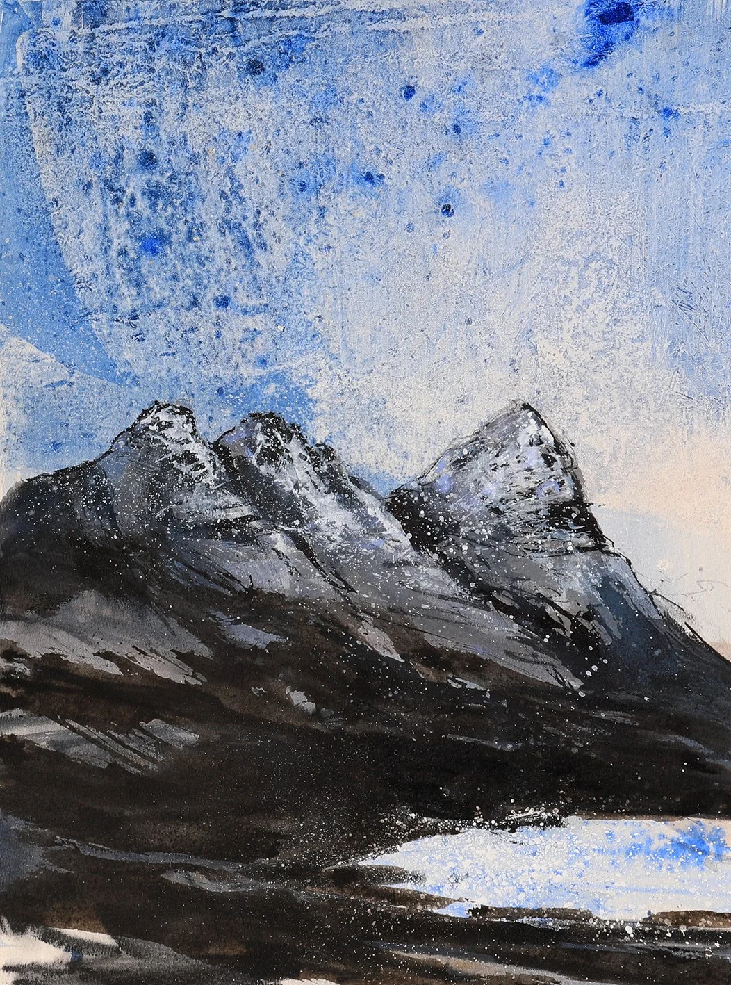  Frost and Sunshine, Suilven, mixed media on paper, 55×75cm 