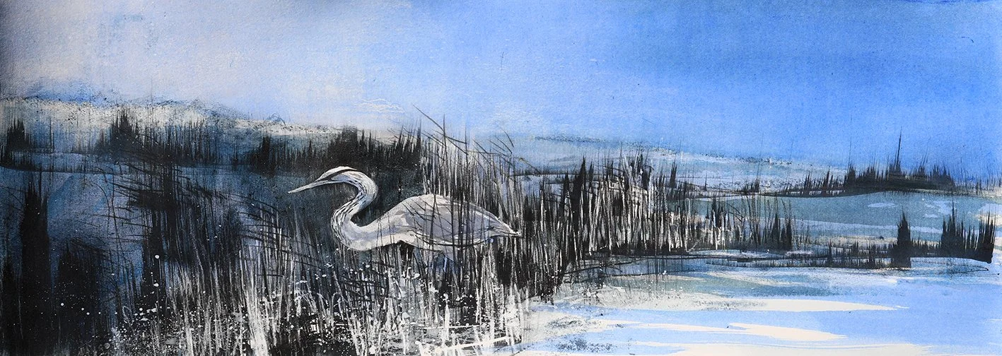  Ice-Edged Reedbeds, mixed media on paper,  