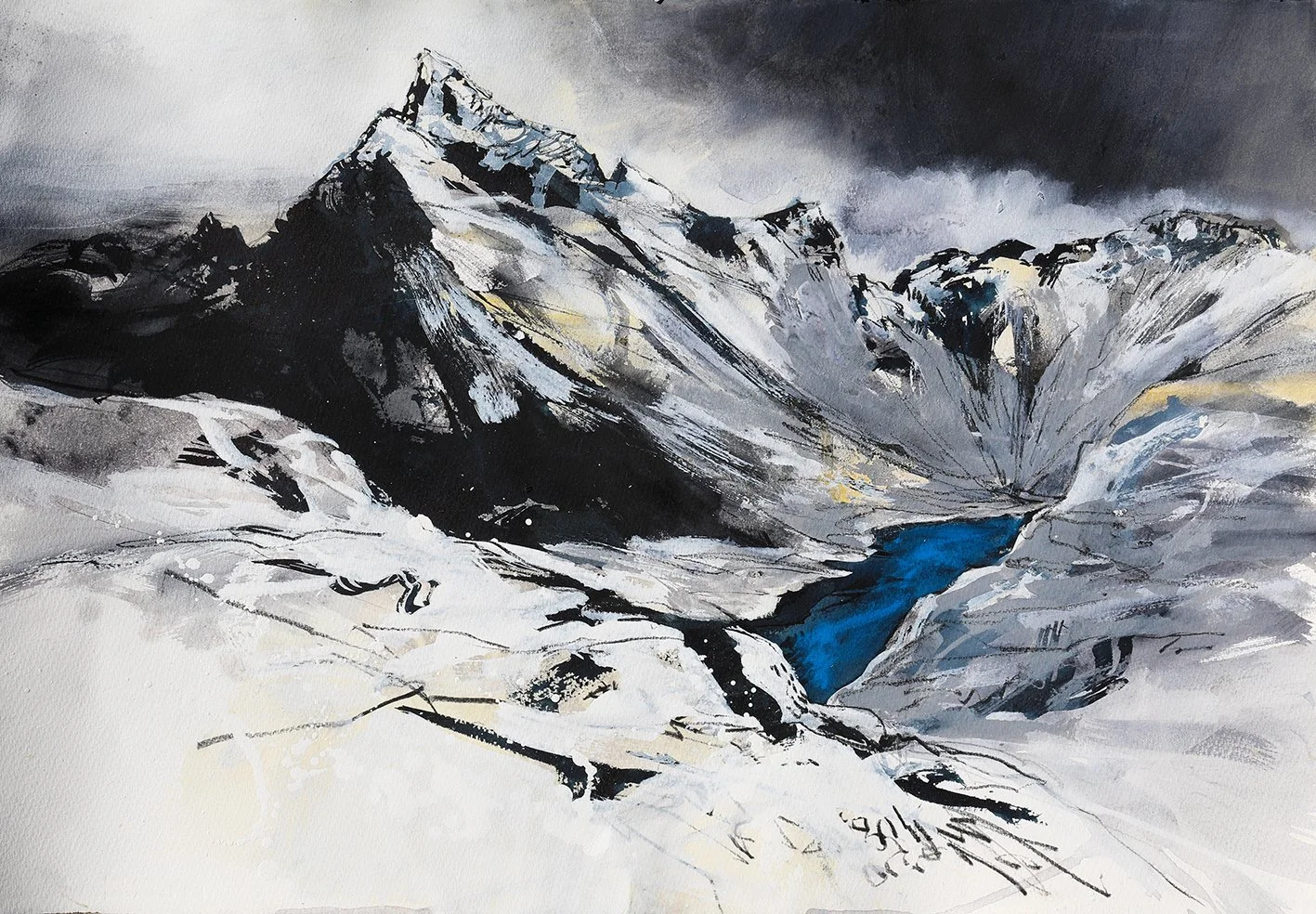  Loch Coruisk on a Cold February Day, mixed media on paper, 38×55cm 