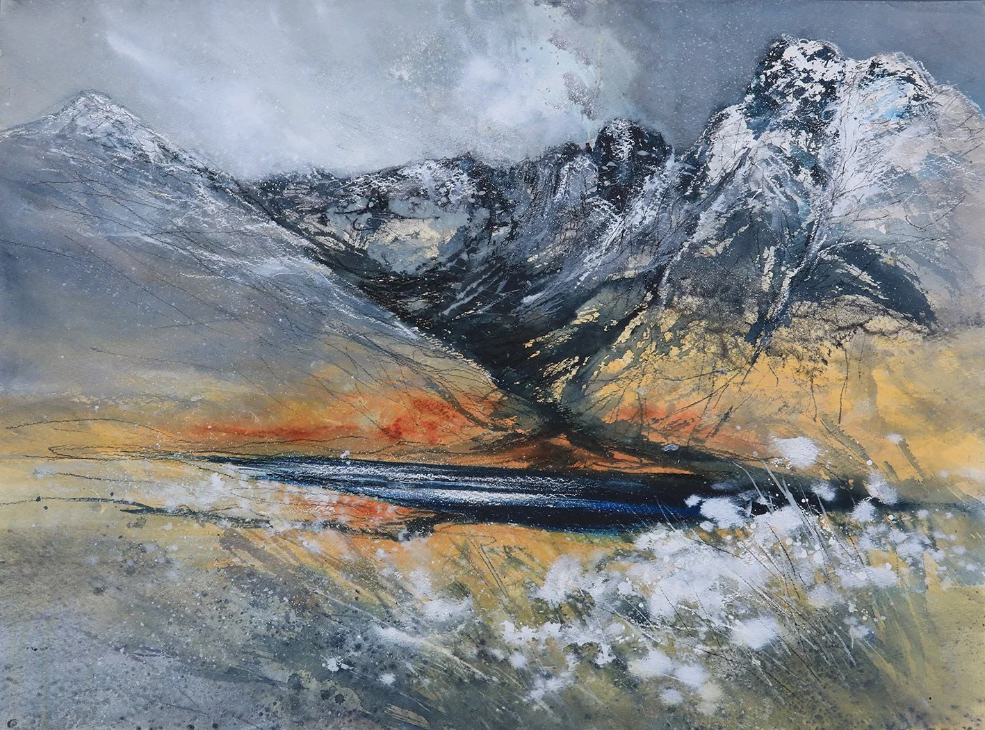  Snowfall Over Blaven, mixed media on paper, 55×75cm, framed and glazed, £1650, sold 