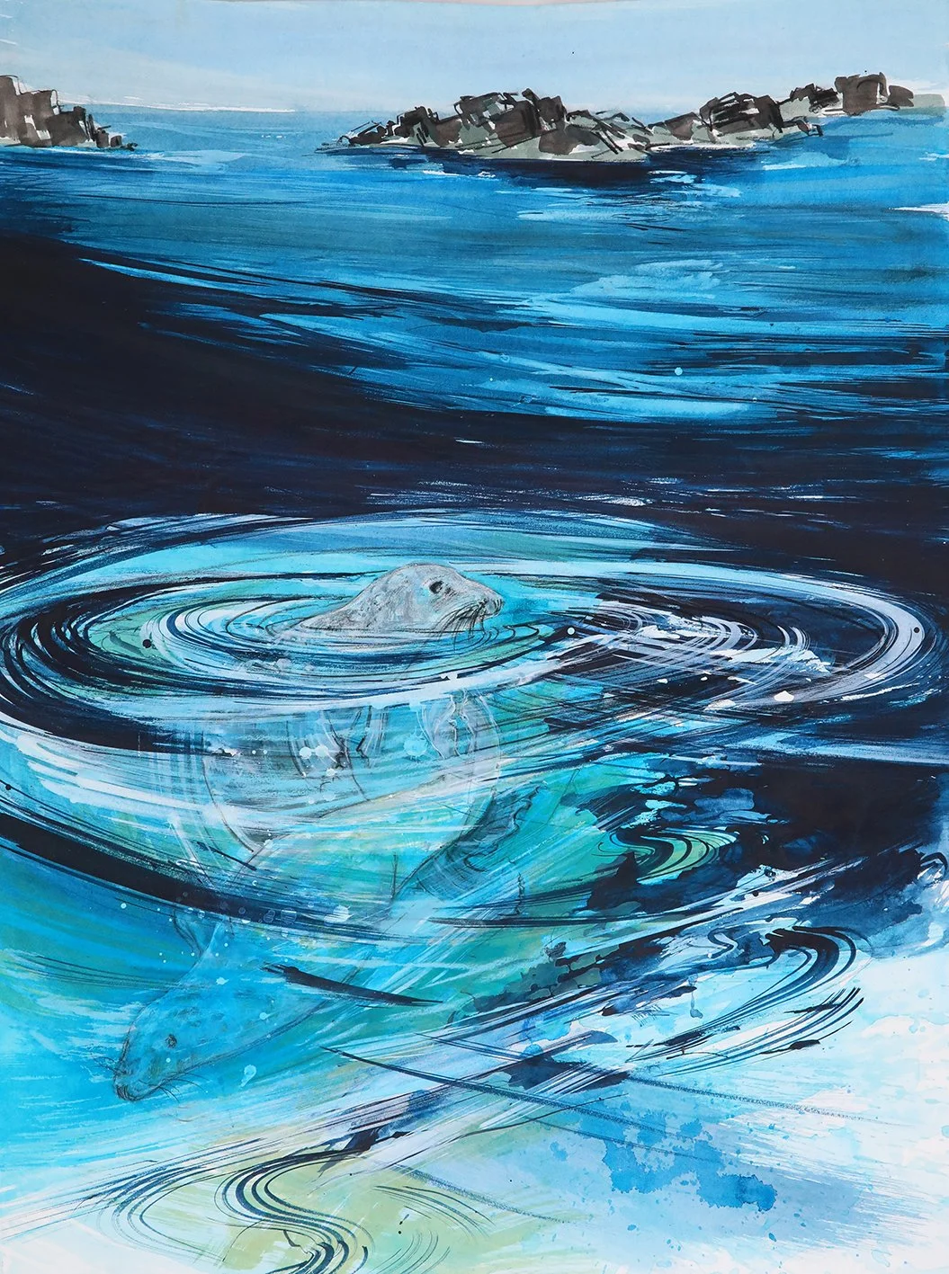  Hide and Seek, mixed media on paper, 75×55cm, framed and glazed, £1650, sold 