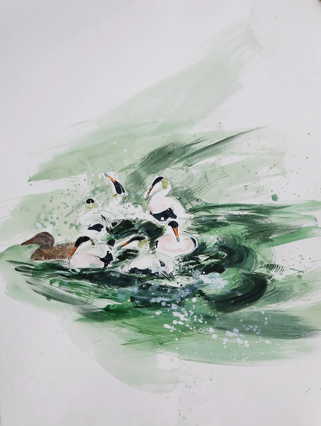  Courtship Pursuit, mixed media on paper, 75×55cm, framed and glazed, 75×55cm, sold 