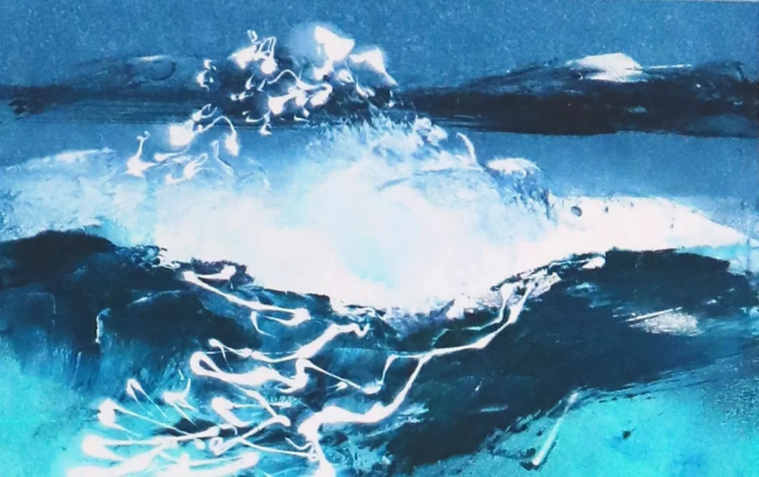  Wild Atlantic iv, unique mixed media and oil monotype, 11×17cm, unframed £180 or framed £250 