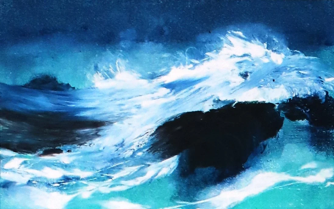  Wild Atlantic vii, unique mixed media and oil monotype, 11×17cm, unframed £180 or framed £250, sold 