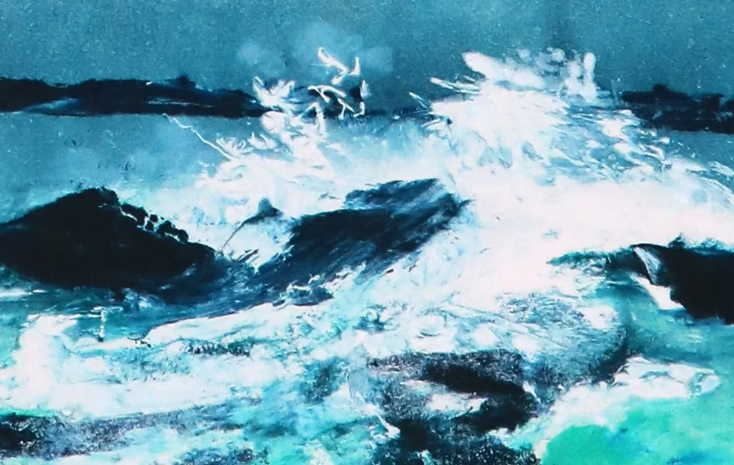  Wild Atlantic viii, unique mixed media and oil monotype, 11×17cm, unframed £180 or framed £250, sold 