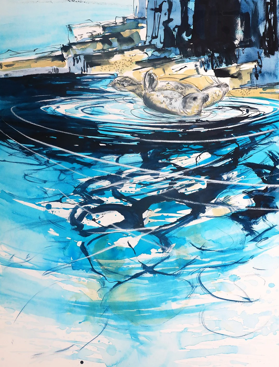  Lazing in the Shallows, mixed media on paper, 75×55cm, framed and glazed, £1690 