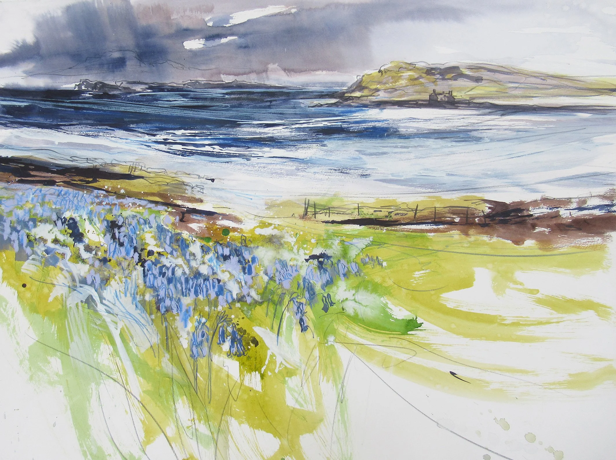  Bluebells and Rainclouds, Ardmore, mixed media on paper, 55×75cm, framed and glazed, £1690 