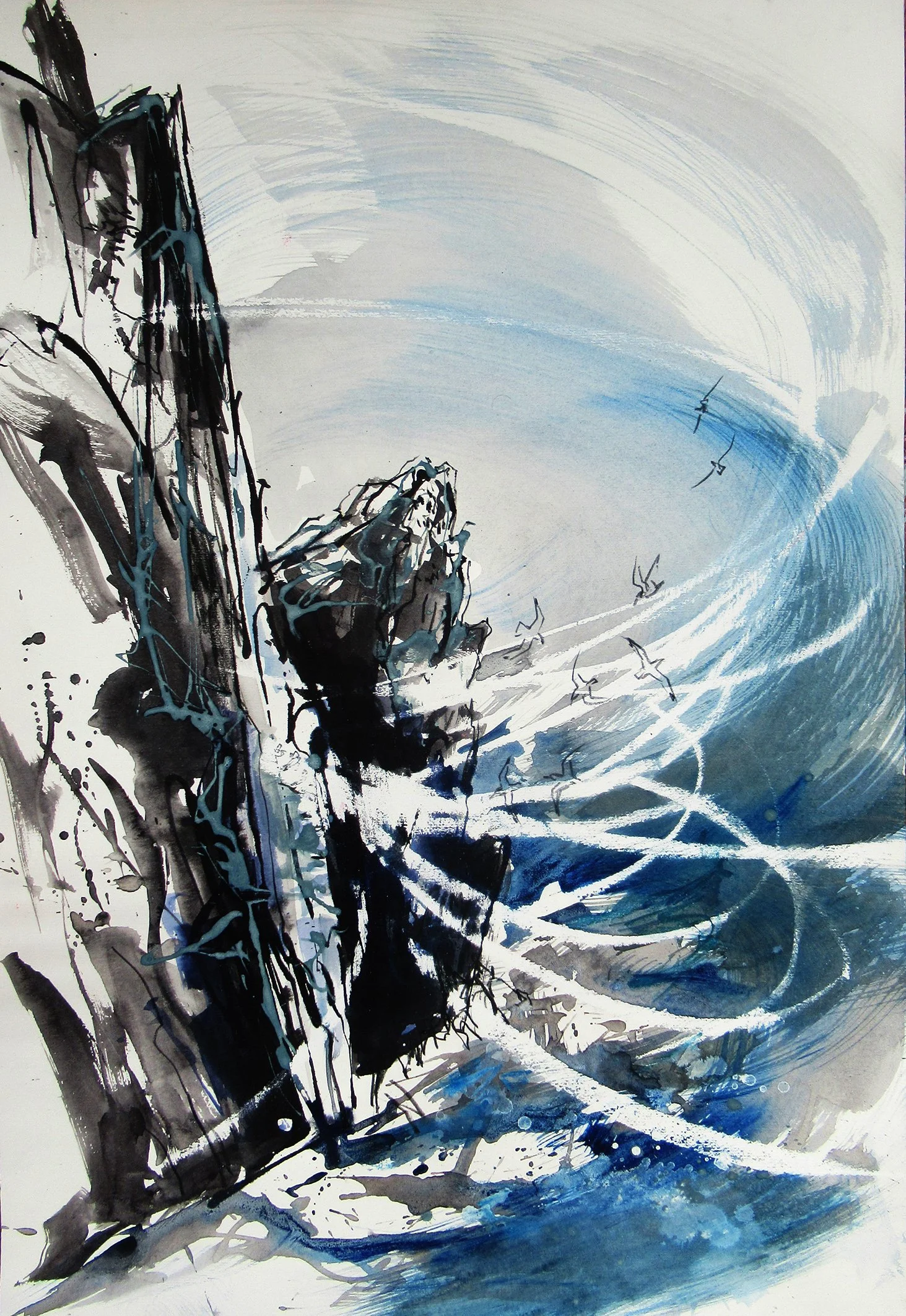  Flight of the Kittiwakes, mixed media on paper, 46×66cm, framed and glazed, £1450 