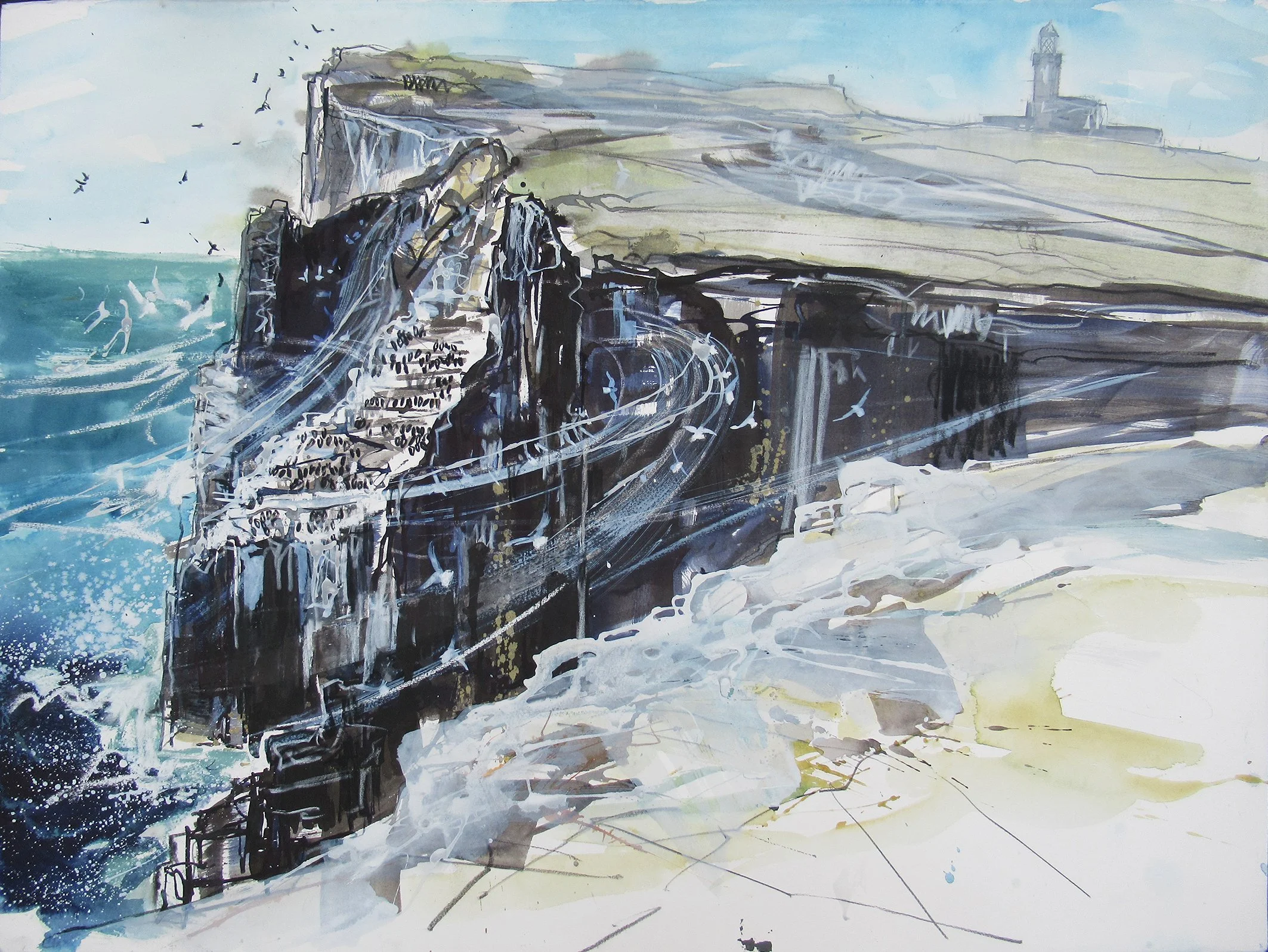  Flightlines and Springtime Cliffs, mixed media on paper, 55×75cm, £1690, sold 