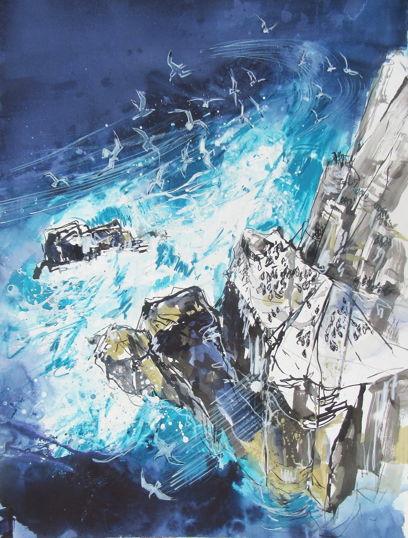  Over the Edge, mixed media on paper, 75×55cm, framed and glazed, £1690, sold 