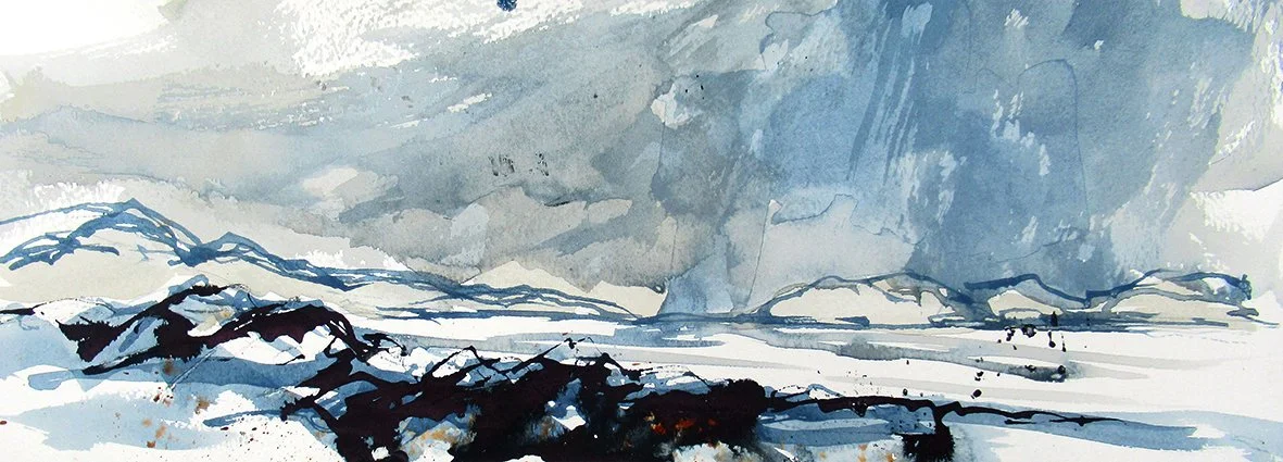  Rain over the Sound, mixed media on paper, 14×40cm, framed and glazed, £580 