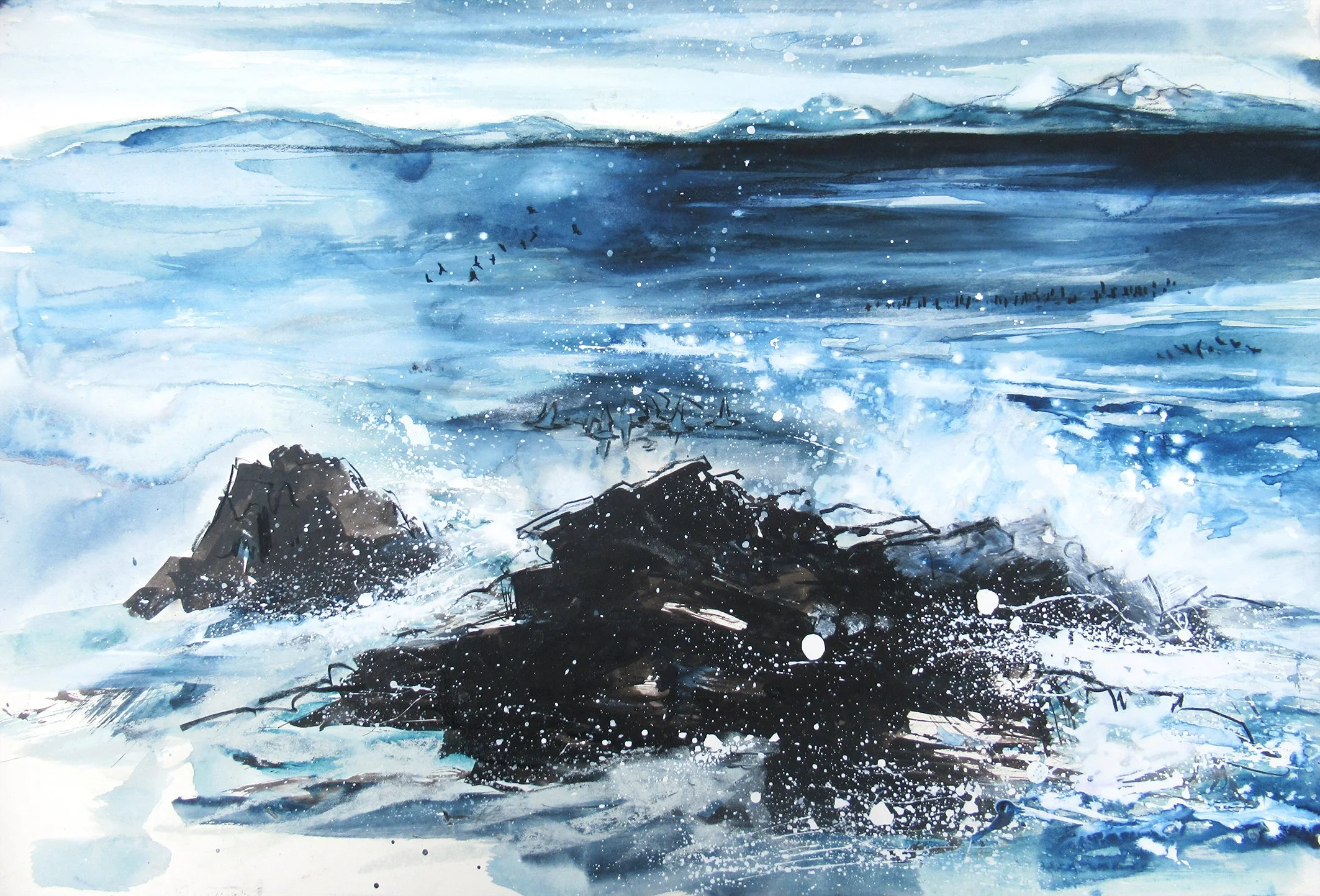 Spring Snow, the Minch, mixed media on paper, 38×55cm, framed and glazed, £980 
