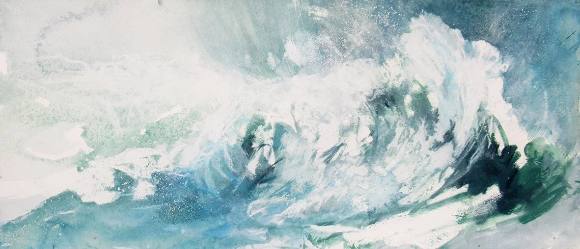  Surge and Salt Spray, mixed media on paper, 24×54cm, framed and glazed, £690, sold 