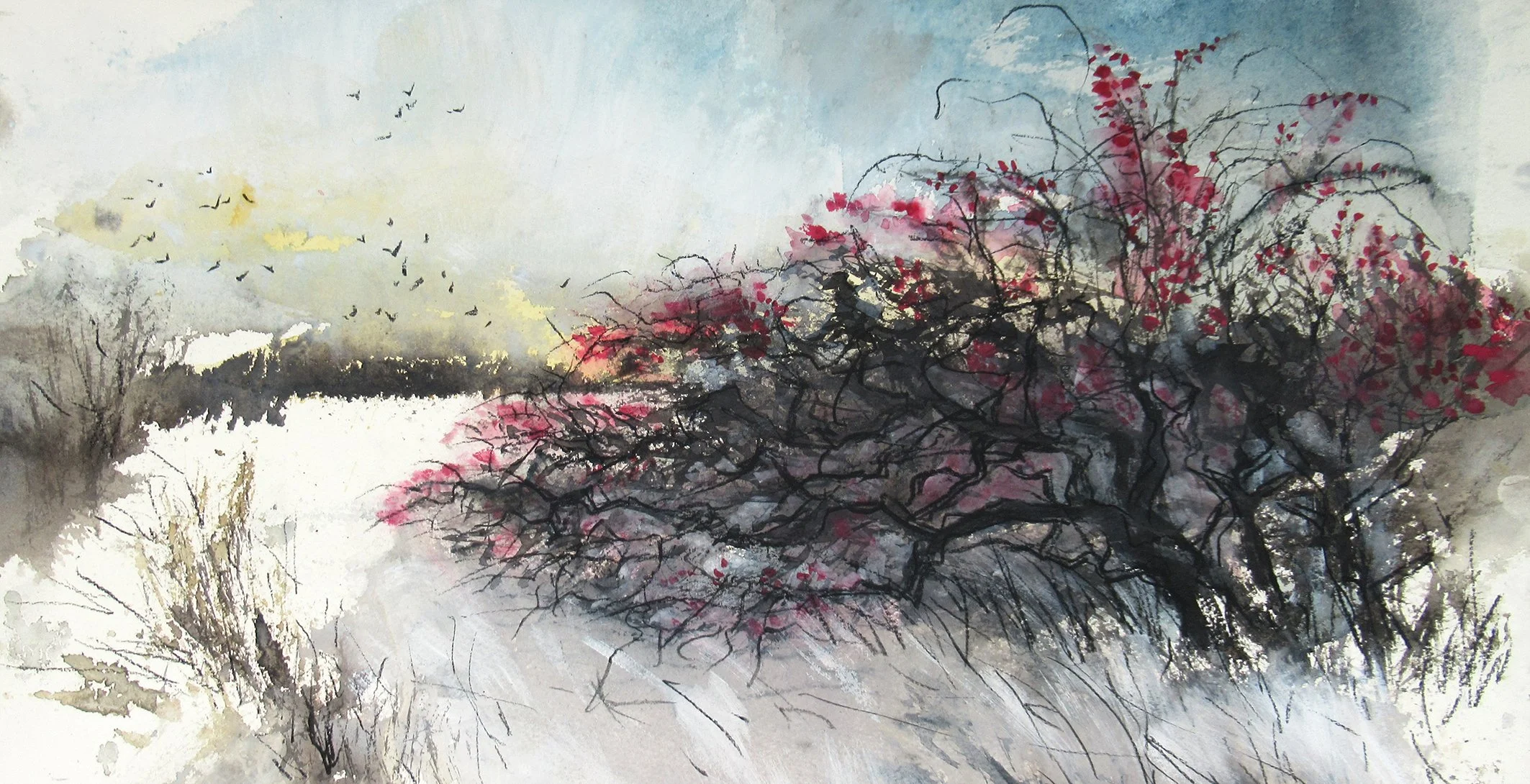  The Field Boundary, mixed media on paper, 26×54cm, framed and glazed, £720 