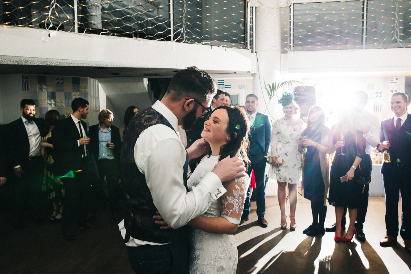 the bride and groom look to each other  during their first dance. ceremony at st georges hall liverpool, oh me oh my wedding reception, north west wedding photographer