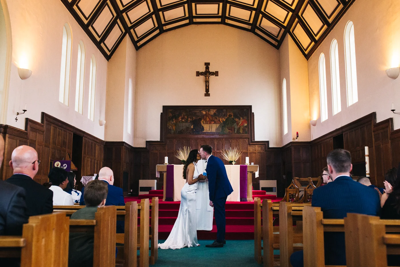 the bride and groom stand together during the ceremony. relaxed teesside middlesbrough wedding photographer, wedding at home
