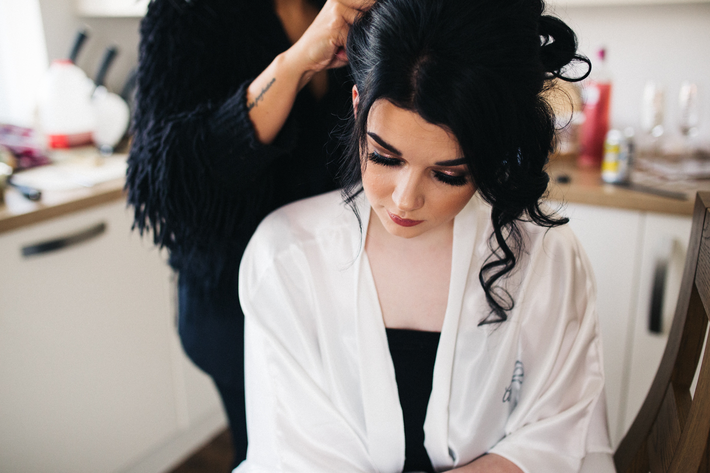 a bride has her hair done. preston park museum wedding stockton teesside middlesbrough wedding photographer