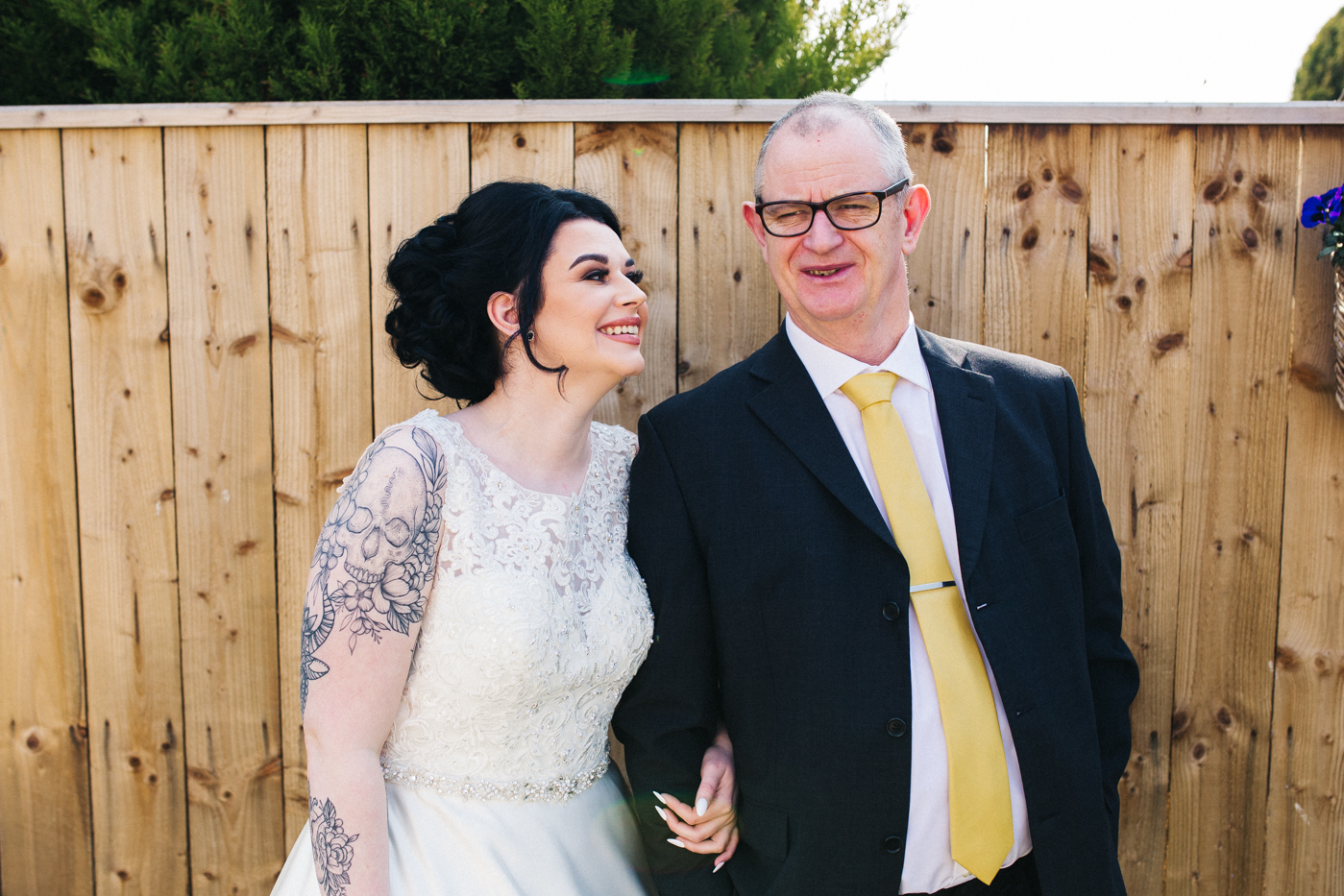 a bride smiles at her dad. preston park museum wedding stockton teesside middlesbrough wedding photographer