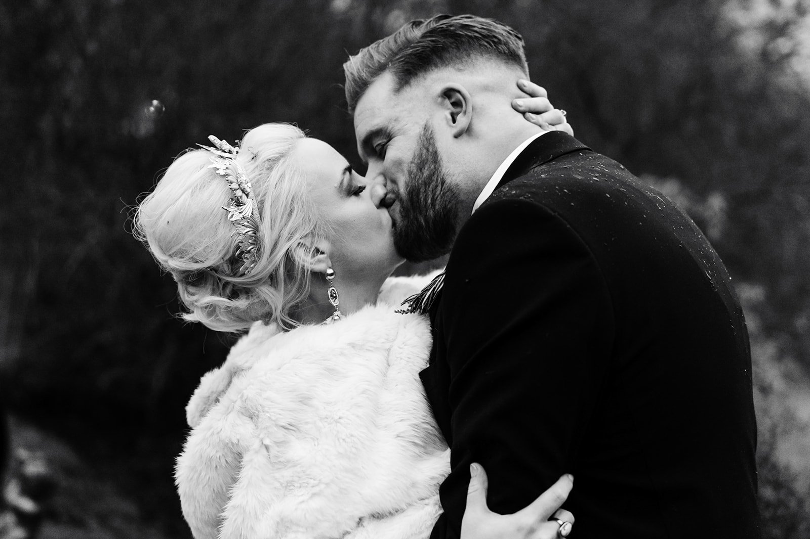 black and white image of a bride and groom embracing. wedding at toftcombs in Scotland