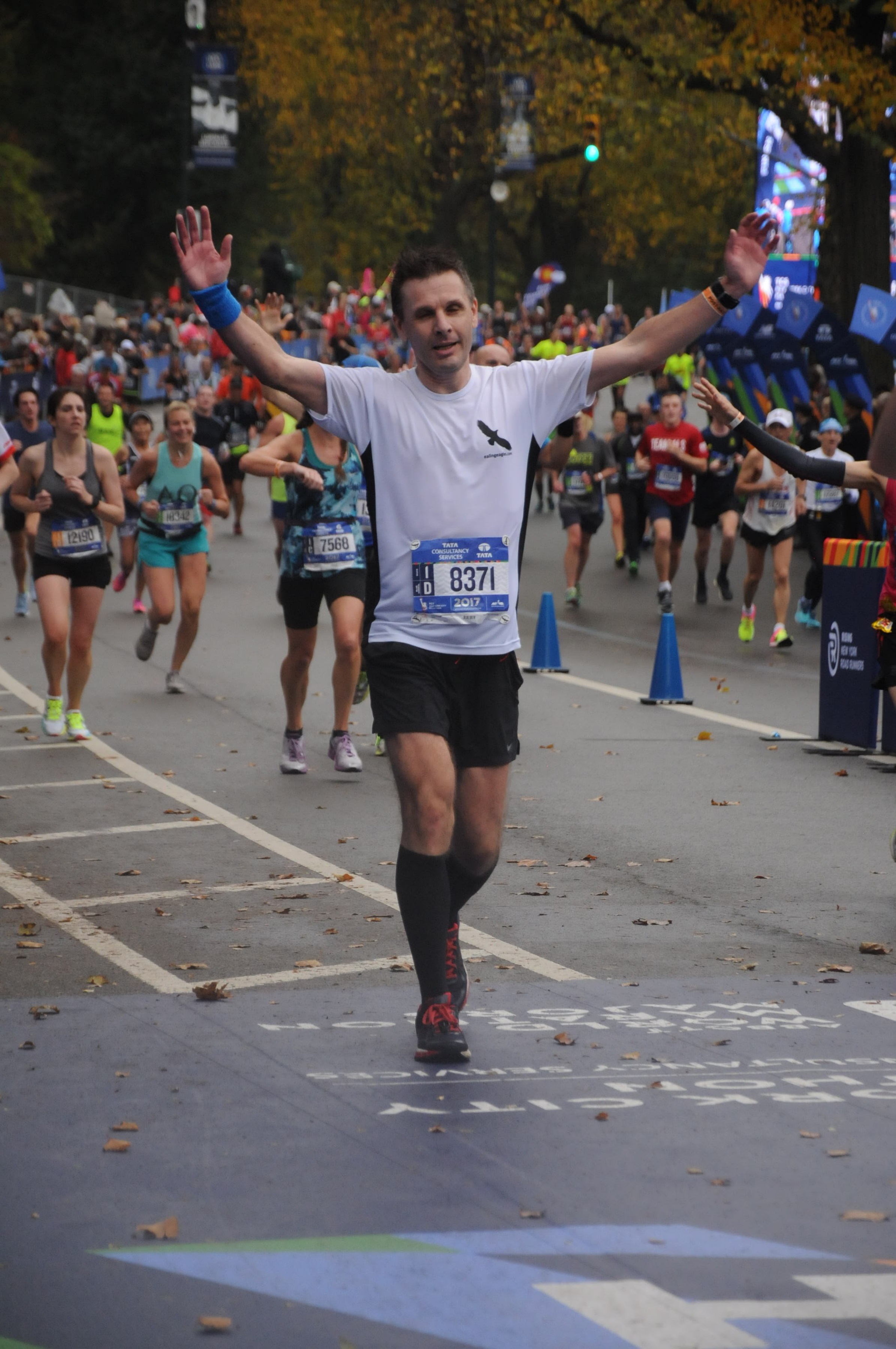 Crossing the finish line in New York